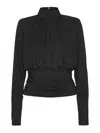 Rotate Birger Christensen Long-sleeved Black Top With High Neckline In Black