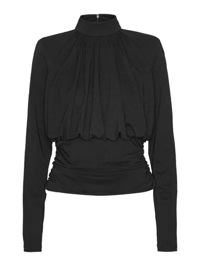 ROTATE BIRGER CHRISTENSEN BLACK HIGH-NECK TOP WITH RUFFLES