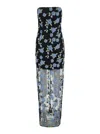 Rotate Birger Christensen Long Dress With All-over Floral Motif And Semi Sheer Lower Part In Tech Fabric In Black