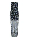 Rotate Birger Christensen Black Long Dress With All-over Floral Motif And Semi Sheer Lower Part