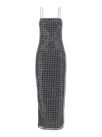 Rotate Birger Christensen Black Long Dress With Thin Straps And Beaded Decorations In Fabric Woman