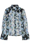 Rotate Birger Christensen Rotate Sheer Black Shirt With Intricate Floral Embroidery