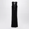 Rotate Birger Christensen Midi Black Dress With Plunging V Neck With Mesh Insert In Viscose Woman