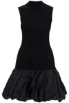 Rotate Birger Christensen Black Knit Racer Cut Dress With High Neck And Flared Skirt In Black (black)