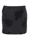 Rotate Birger Christensen Black Mini Skirt With 3d Floral Details Applied All-over In Cotton Woman In Black