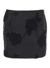 Rotate Birger Christensen Black Mini Skirt With 3d Floral Details Applied All-over In Cotton Woman In Black