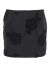 Rotate Birger Christensen Black Mini Skirt With 3d Floral Details Applied All-over In Cotton Woman In Black