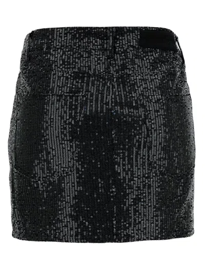 ROTATE BIRGER CHRISTENSEN BLACK MINI-SKIRT WITH ALL-OVER PAILLETTES AND LOGO PATCH IN COTTON WOMAN