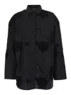 Rotate Birger Christensen Black Oversize Shirt With Classic Collar And All-over Floral Embroidery In Black