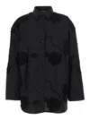Rotate Birger Christensen Black Oversize Shirt With Classic Collar And All-over Floral Embroidery In Black