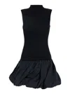 Rotate Birger Christensen Black Knit Racer Cut Dress With High Neck And Flared Skirt In Nero
