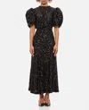 Rotate Birger Christensen Womens Black Regular-fit Puff-sleeve Sequin Midi Dress In Black
