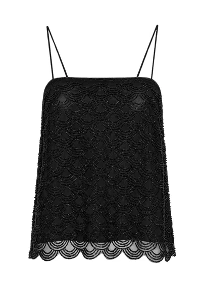 Rotate Birger Christensen Black Sequins Straight Neckline Slip Top