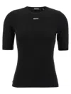 Rotate Birger Christensen Crew Neck Short Sleeves Stretch Fit Top In Black
