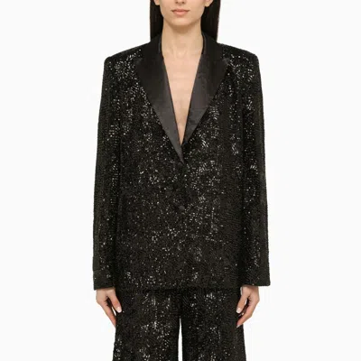 Rotate Birger Christensen Black Single-breasted Jacket With Sequins