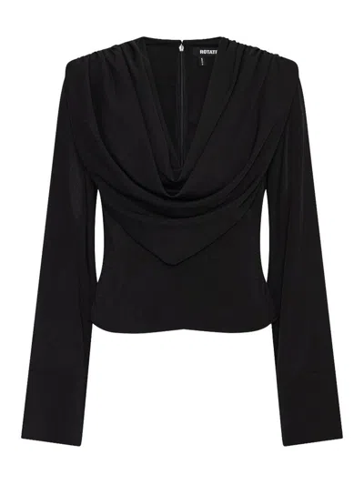Rotate Birger Christensen Black Sweater With Draped Neckline