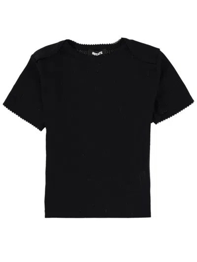 Rotate Birger Christensen Black Textured Crew Neck T-shirt