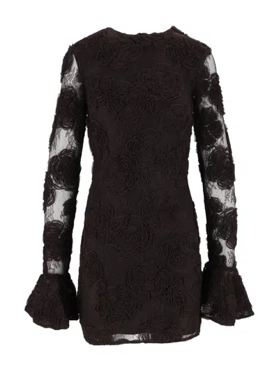 Rotate Birger Christensen Black Tight-fit 3d Floral Mini Dress