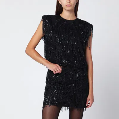 Rotate Birger Christensen Black Top With Beaded Fringes