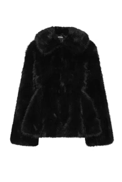 Rotate Birger Christensen Black Voluminous Faux Fur Flared Jacket