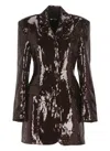 Rotate Birger Christensen Single-breasted Sequined Mini Blazer Dress In Bordeaux