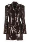 Rotate Birger Christensen Single-breasted Sequined Mini Blazer Dress In Burgundy