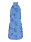 Rotate Birger Christensen Blue High Neck Dress With All-over Floral Motif In Fabric Woman In Blue