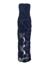Rotate Birger Christensen Blue Long Dress With Floral Embellishment In Fabric Woman In Blue