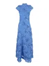 Rotate Birger Christensen Blue Long Dress With High Neck And All-over Floral Motif In Fabric Woman In Blue