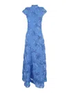 Rotate Birger Christensen Blue Long Dress With High Neck And All-over Floral Motif In Fabric Woman In Blue