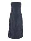 Rotate Birger Christensen 'textured Strapless Midi Dress With Back Slit' In Blue