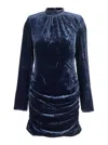 Rotate Birger Christensen Blue Mini Dress With High Neck And Rear Zip Closure In Velvet Woman In Blue