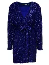 Rotate Birger Christensen Mini Blue Wrap Dress With All-over Sequins In Stretch Polyester In Blue