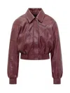 Rotate Birger Christensen Rotate Silk-finish Bomber Jacket With Ribbed Cuffs In Burgundy