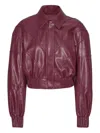 Rotate Birger Christensen Rotate Silk-finish Bomber Jacket With Ribbed Cuffs In Burgundy