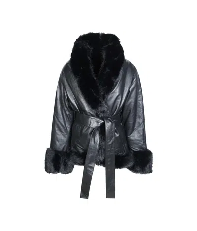 Rotate Birger Christensen Bonded Leather Jacket In Black