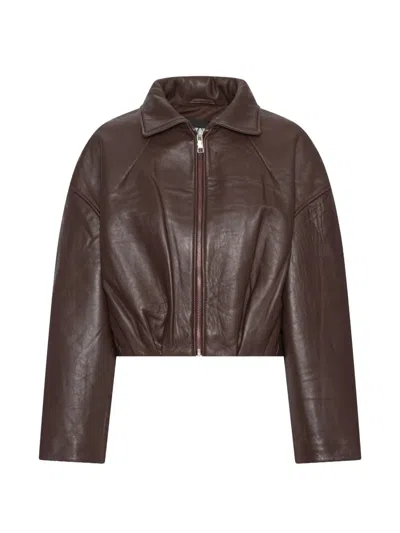 Rotate Birger Christensen Loose-fit Leather Blouson Jacket Rotate In Brown