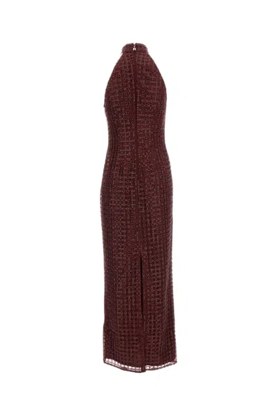 Rotate Birger Christensen Bordeaux Beaded Fitted Maxi Dress In Burgundy