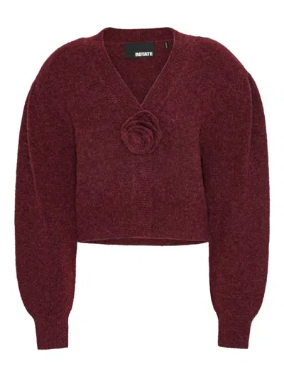 ROTATE BIRGER CHRISTENSEN BORDEAUX CARDIGAN WITH ROSE APPLIQUÉ