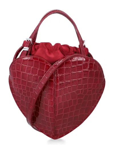 Rotate Birger Christensen Bordeaux Crocodile-embossed Patent Leather Heart Bag In Red