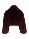Rotate Birger Christensen Bordeaux Cropped Fur Jacket With Concealed Front Closure In Faux-fur Woman In Burgundy