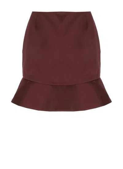 Rotate Birger Christensen Bordeaux Satin Mini Skirt With Flounce Hem And Side Zip In Burgundy