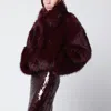 Rotate Birger Christensen Bordeaux Cropped Fur Jacket With Concealed Front Closure In Faux-fur Woman In Burgundy