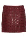 Rotate Birger Christensen Mesh Midi Skirt With Floral Bead Embroidery In Burgundy