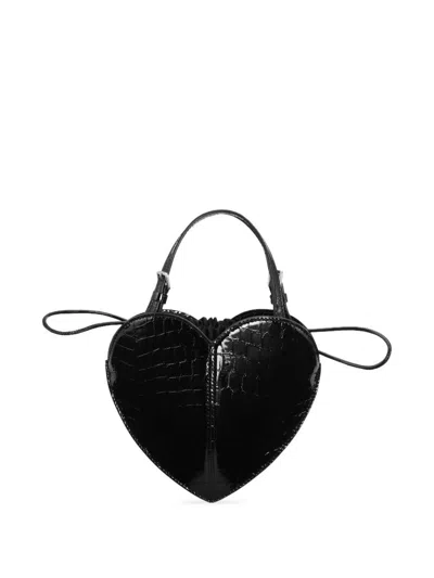 Rotate Birger Christensen Borsa Heart Bag A Tracolla Nera Effetto Coccodrillo In Pelle Verniciata Rotate In Black