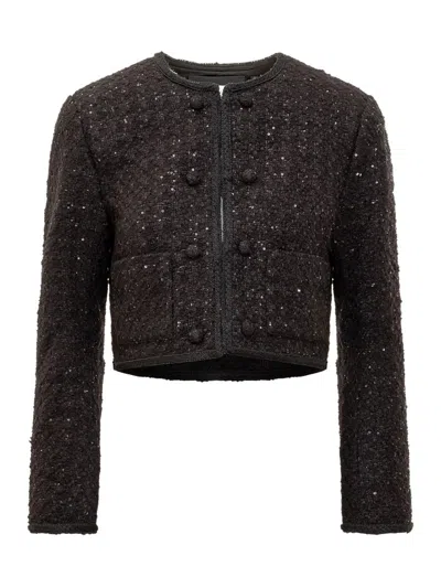 Rotate Birger Christensen Boucle Crop Jacket In Black