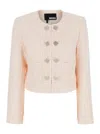 Rotate Birger Christensen Rotate Pink Cropped Jacket With Jewel Buttons In Tweed Woman In Fairy Tale