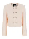 Rotate Birger Christensen Rotate Pink Cropped Jacket With Jewel Buttons In Tweed Woman In Pink
