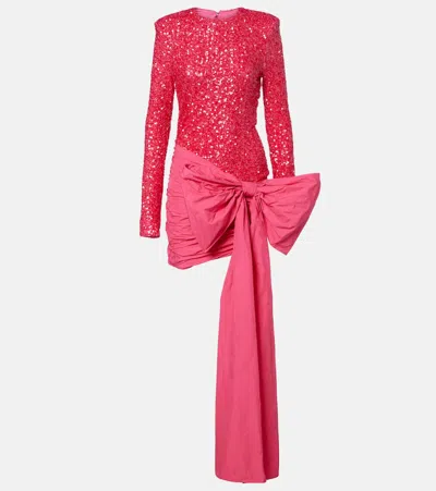 Rotate Birger Christensen Bow-detail Sequined Minidress In Pink