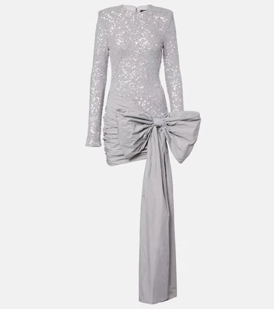 Rotate Birger Christensen Bow-detail Sequined Minidress In Silver